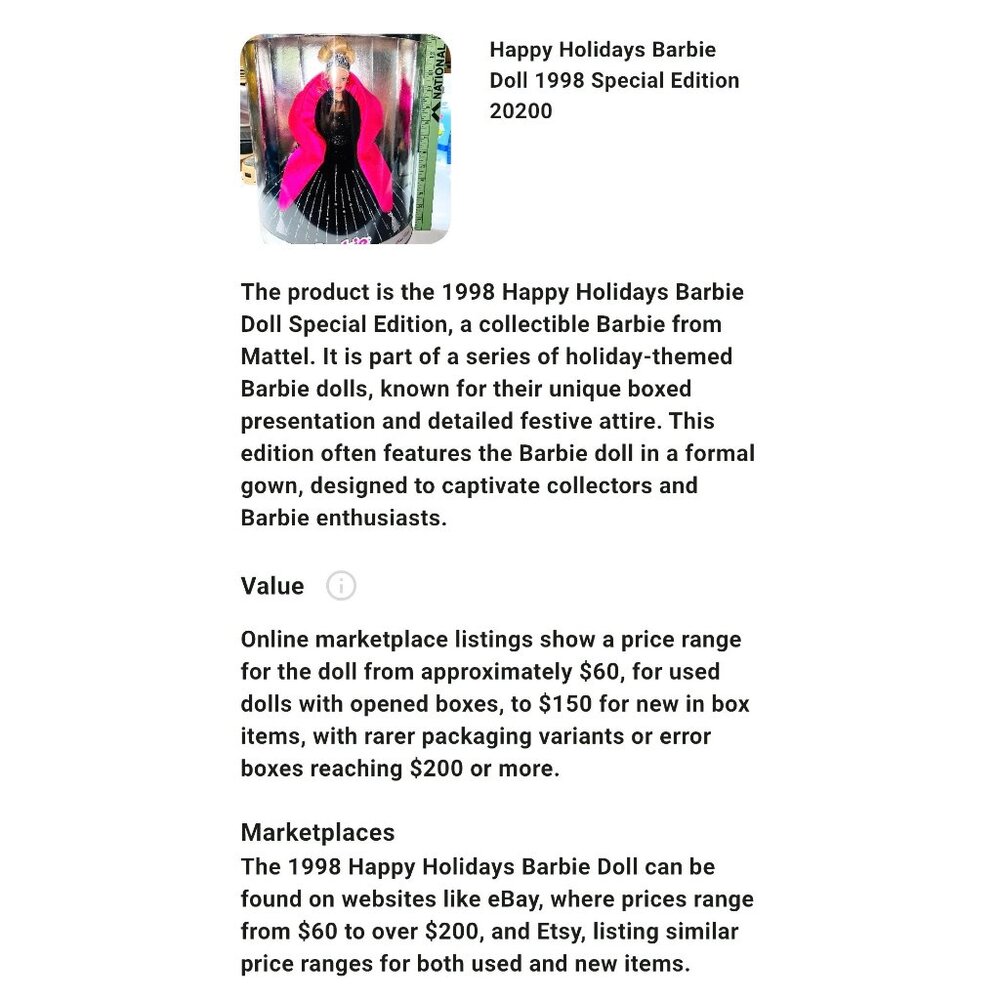 1998 Holiday Barbie Doll Special Edition In Original Packaging 20200 - Picture 7 of 7